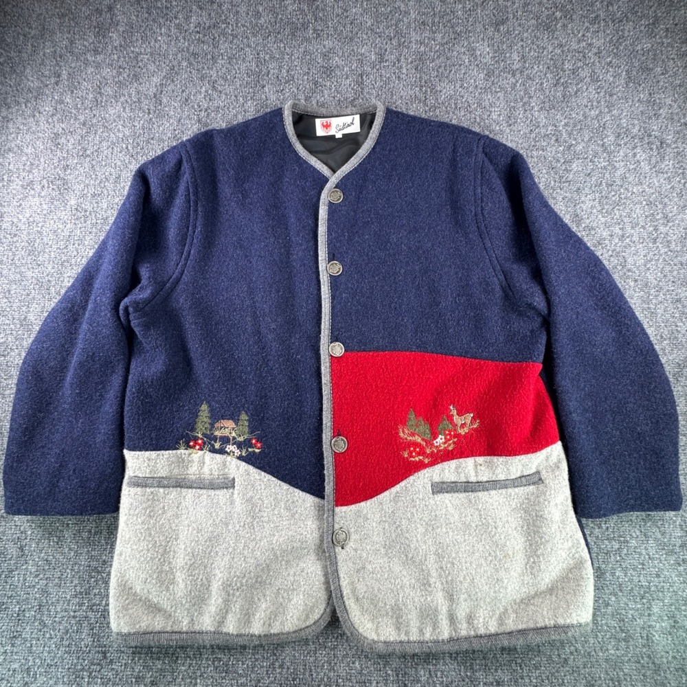 Vintage Boiled Wool Tyrolean Cardigan Jacket Womens L Embroidered Italy